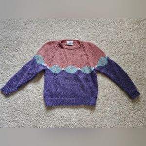 Vintage Robert Scott LTD. Hand knit acrylic sweater pink blue purple sz. M